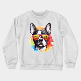 Boston Terrier wearing Sunglasses Crewneck Sweatshirt